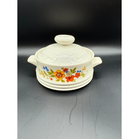 VTG 1980’s Sweet Flowers Bake Serve'n Store Stoneware Single Serve Dish w/lid - Picture 1 of 5